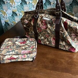 Vintage 1980s Upholstery Floral Longaberger Luggage Set: Tote & Toiletries